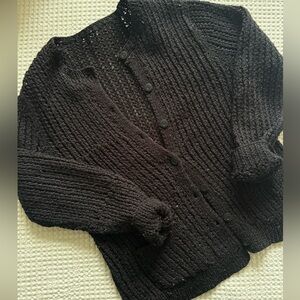 Cozy Black HandKnit Vintage Women's Cardigan Sweater
